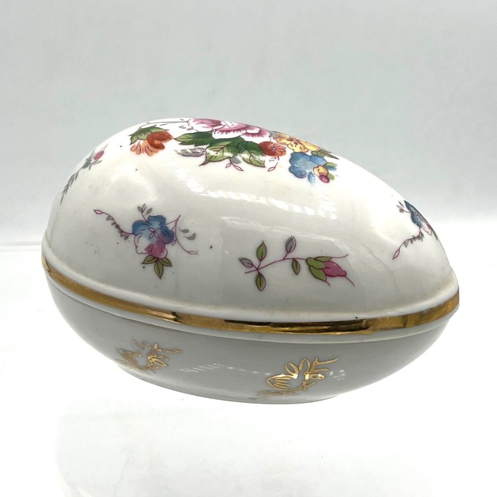 Vintage Easter Large Porcelain Egg With Lid Pink Blue Yellow Green 1960s Trinket